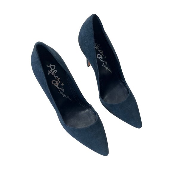 Alice & Olivia Navy Blue Suede Pointed-Toe Stiletto Heels - Picture 4 of 11